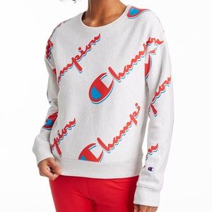 Champion Life Women's Reverse Weave Crew, All-over Logo, L